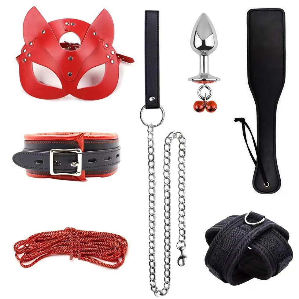 Leather Sponge Bondage Set with Handcuffs and Ankle Cuffs