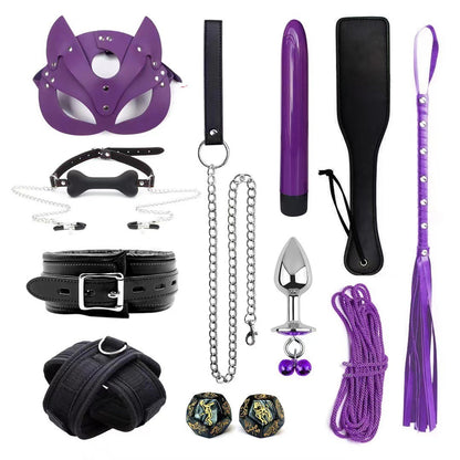 Leather Sponge Bondage Set with Handcuffs and Ankle Cuffs