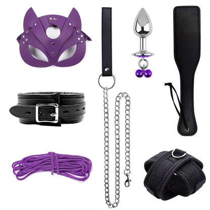 Leather Sponge Bondage Set with Handcuffs and Ankle Cuffs