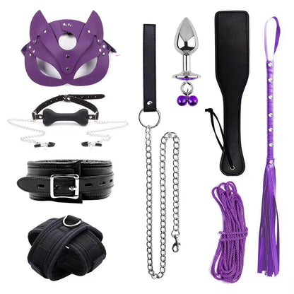 Leather Sponge Bondage Set with Handcuffs and Ankle Cuffs